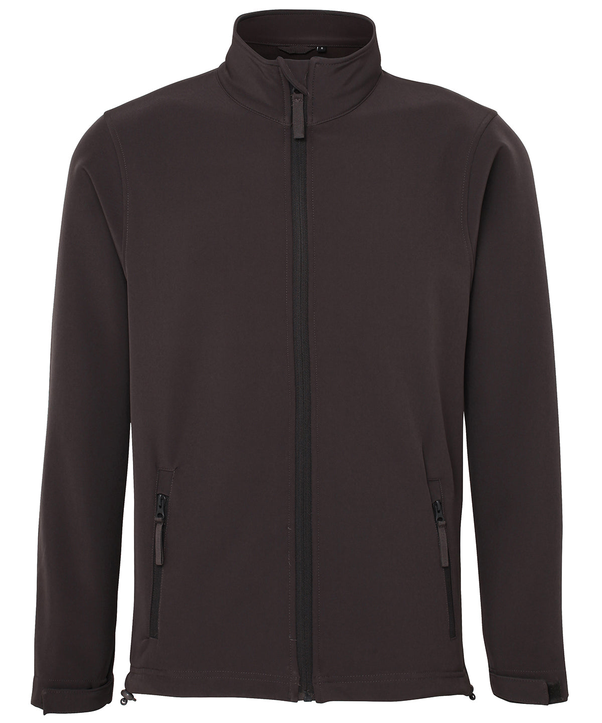 Black softshell jacket on a white background