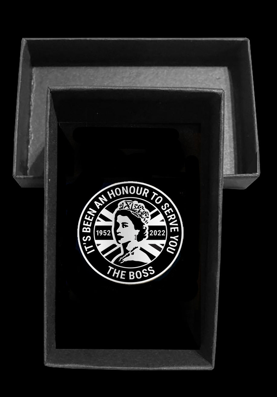 Her Majesty Queen Elizabeth II The Boss Pin Badge