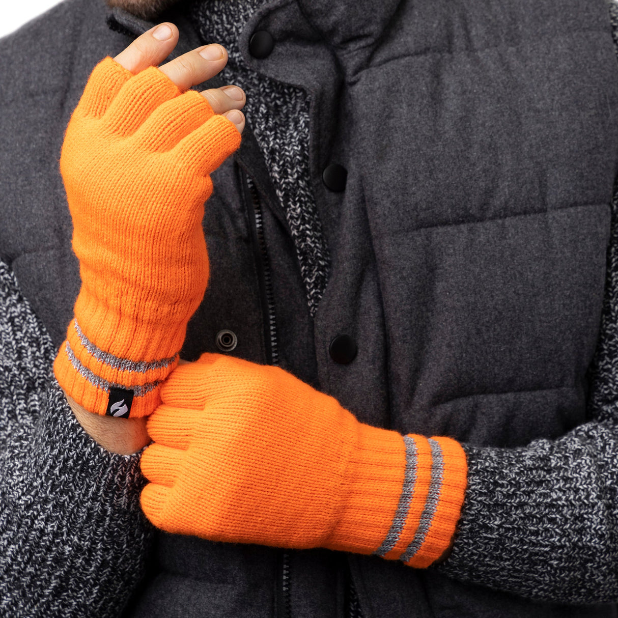 Mens Hi Vis Reflective Fleece Lined Thermal Winter Fingerless Gloves