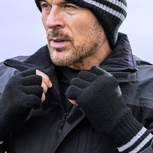 Mens Hi Vis Reflective Fleece Lined Thermal Winter Fingerless Gloves