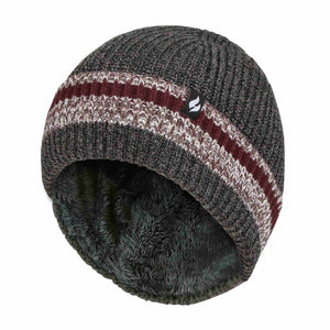 Mens Striped Turnover Cuff Knitted Thermal Beanie Hat for Winter