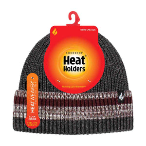 Mens Striped Turnover Cuff Knitted Thermal Beanie Hat for Winter