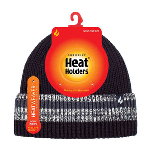 Mens Striped Turnover Cuff Knitted Thermal Beanie Hat for Winter