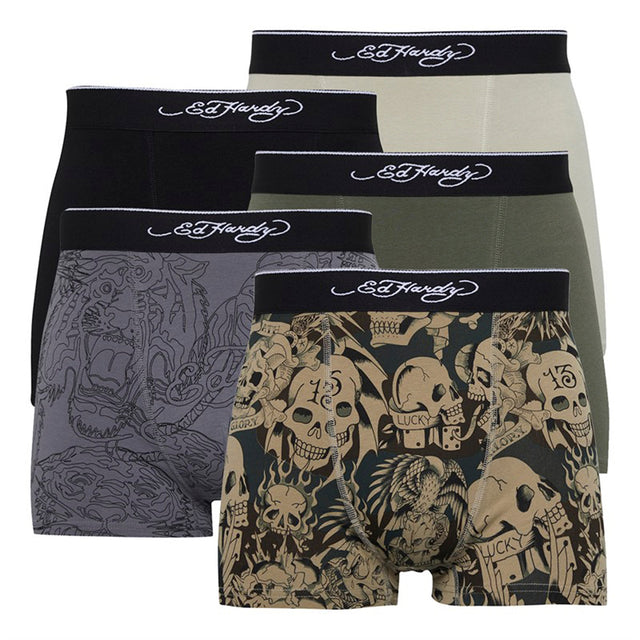 Ed Hardy 5 Pack Mens Cotton Breathable Boxers Underwear - Arjin Collection