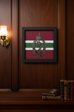 Royal Army Medical Service Brass Hand Painted King's 3D Cap Badge Display Frame