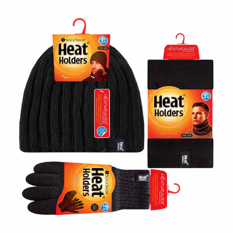 Mens Fleece Lined Thermal Hat & Gloves Set for Winter