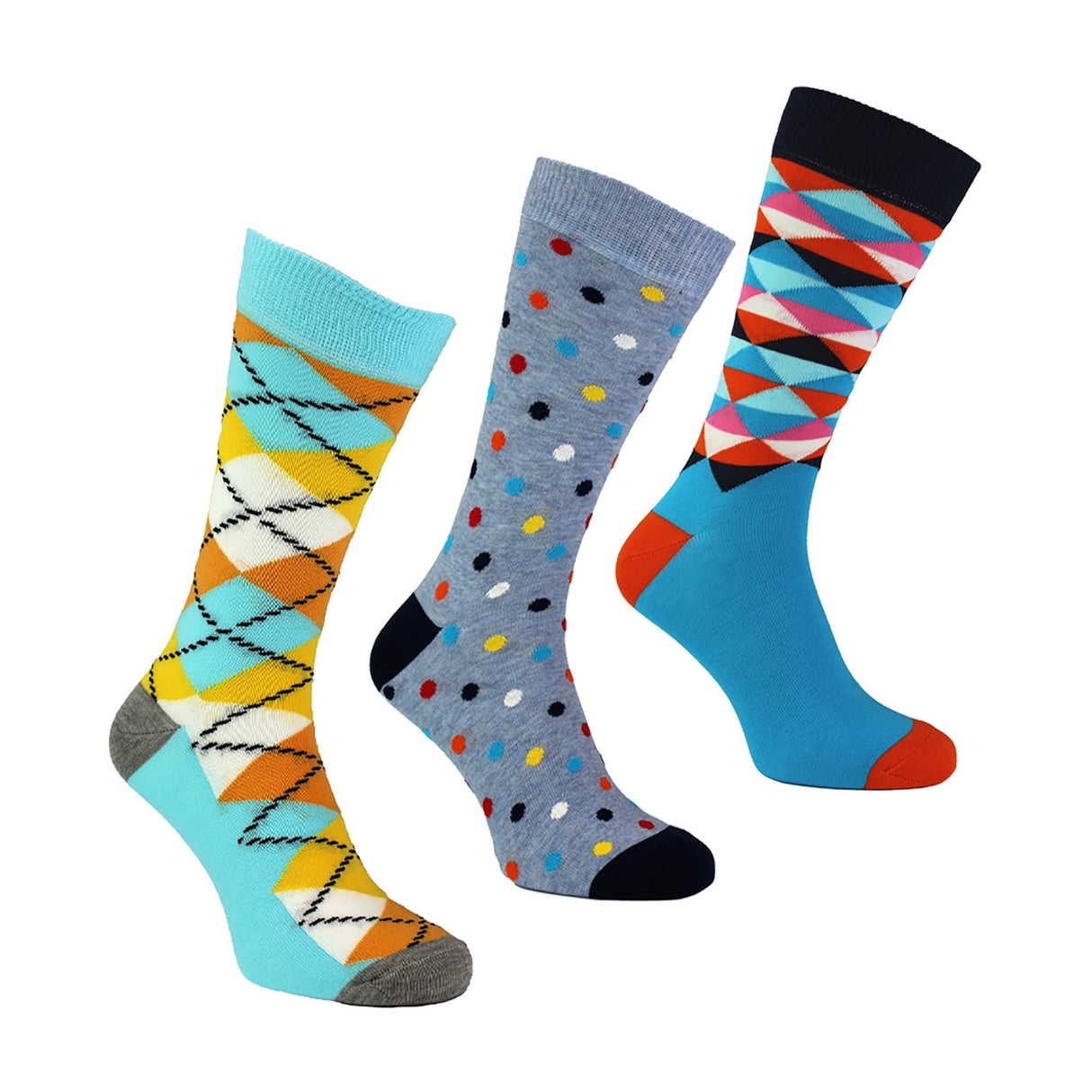 Pack of 3 Classic Argyle Patterned Mens Dress Socks Colorful Argyle Socks