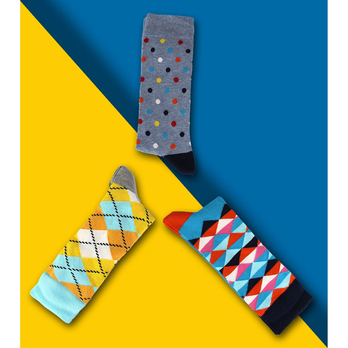 Pack of 3 Classic Argyle Patterned Mens Dress Socks Colorful Argyle Socks