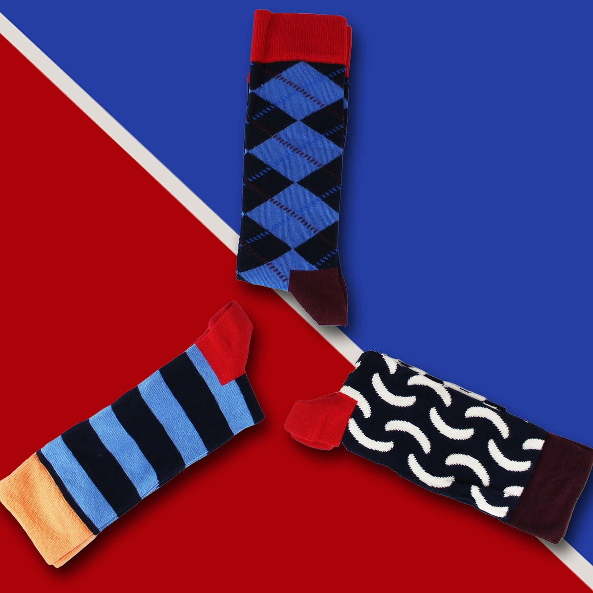 Pack of 3 Classic Argyle Patterned Mens Dress Socks Colorful Argyle Socks