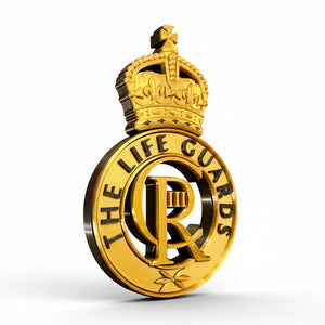 Gold emblem with 'The Life Guards' text and crown on a white background