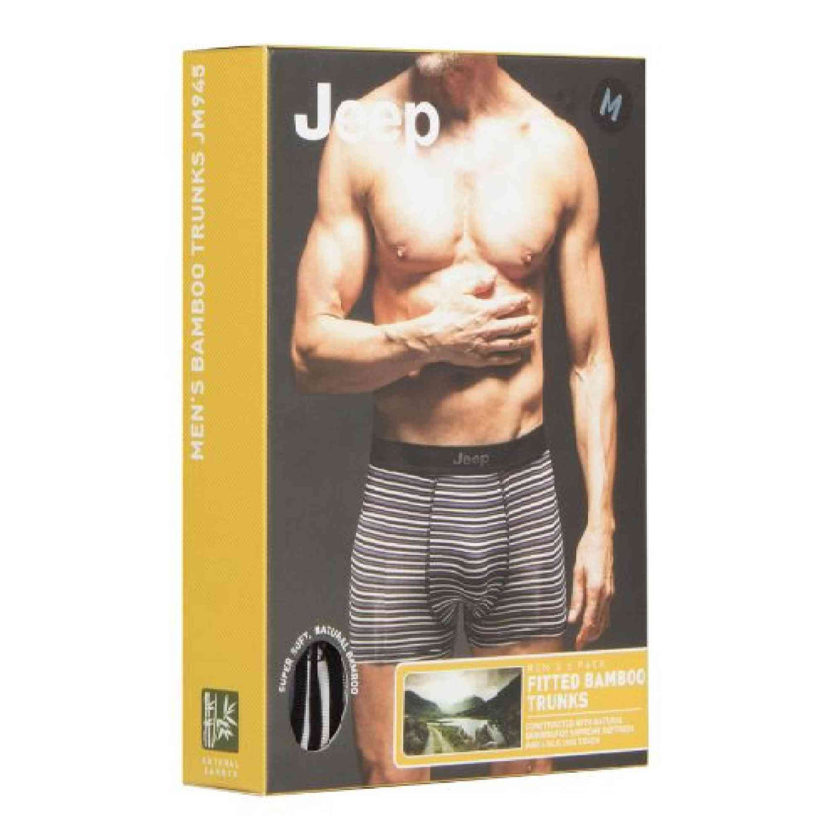 Jeep 2 Pack Mens Soft Natural Bamboo Fibres Comfortable Fitted Boxer Shorts