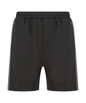 Black shorts with a side stripe on a white background