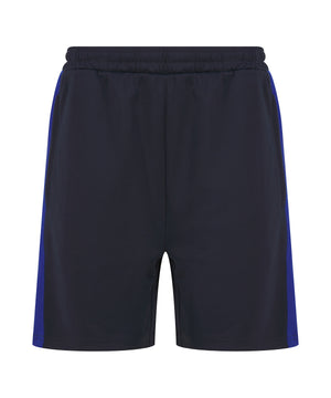 Navy shorts with blue accents on a white background