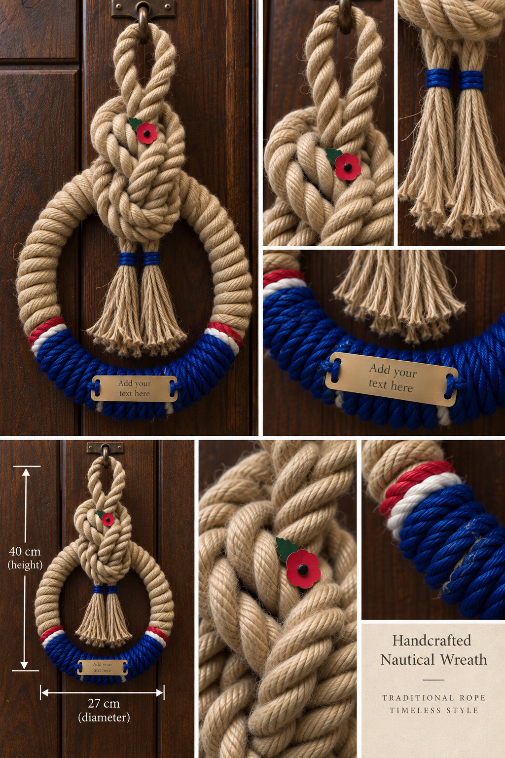 Royal Navy Handcrafted Commemorative Rope Wreath - Made in Dorset