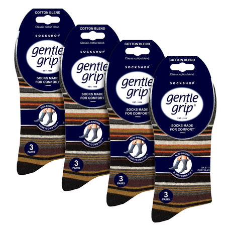 12 Pairs Mens Cotton Socks Patterned Soft Non-Binding Everyday Socks