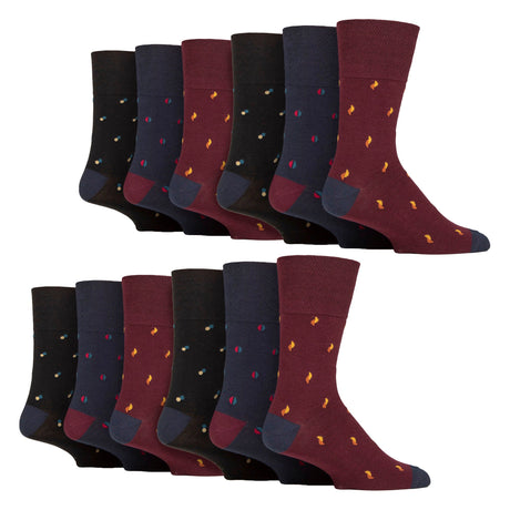 12 Pairs Mens Cotton Socks Patterned Soft Non-Binding Everyday Socks