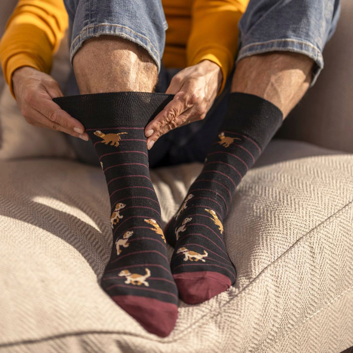 6 Pairs Mens Cotton Socks Patterned Soft Non-Binding Everyday Socks