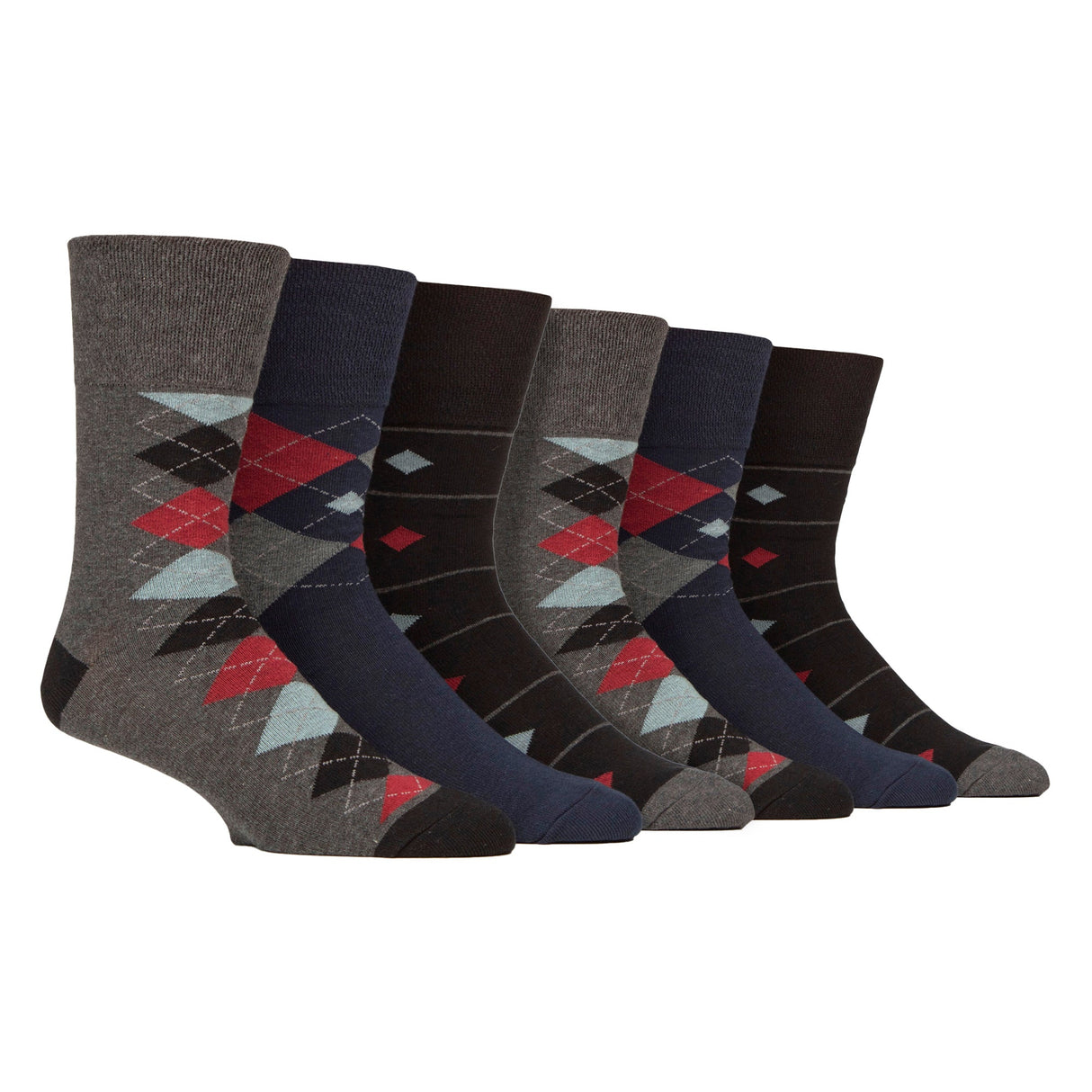 6 Pairs Mens Cotton Socks Patterned Soft Non-Binding Everyday Socks