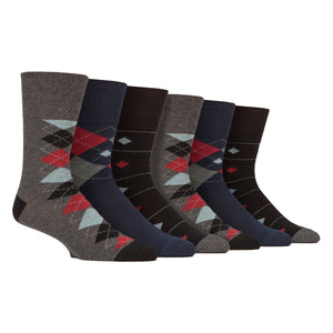 6 Pairs Mens Cotton Socks Patterned Soft Non-Binding Everyday Socks