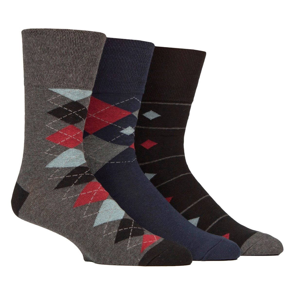 6 Pairs Mens Cotton Socks Patterned Soft Non-Binding Everyday Socks