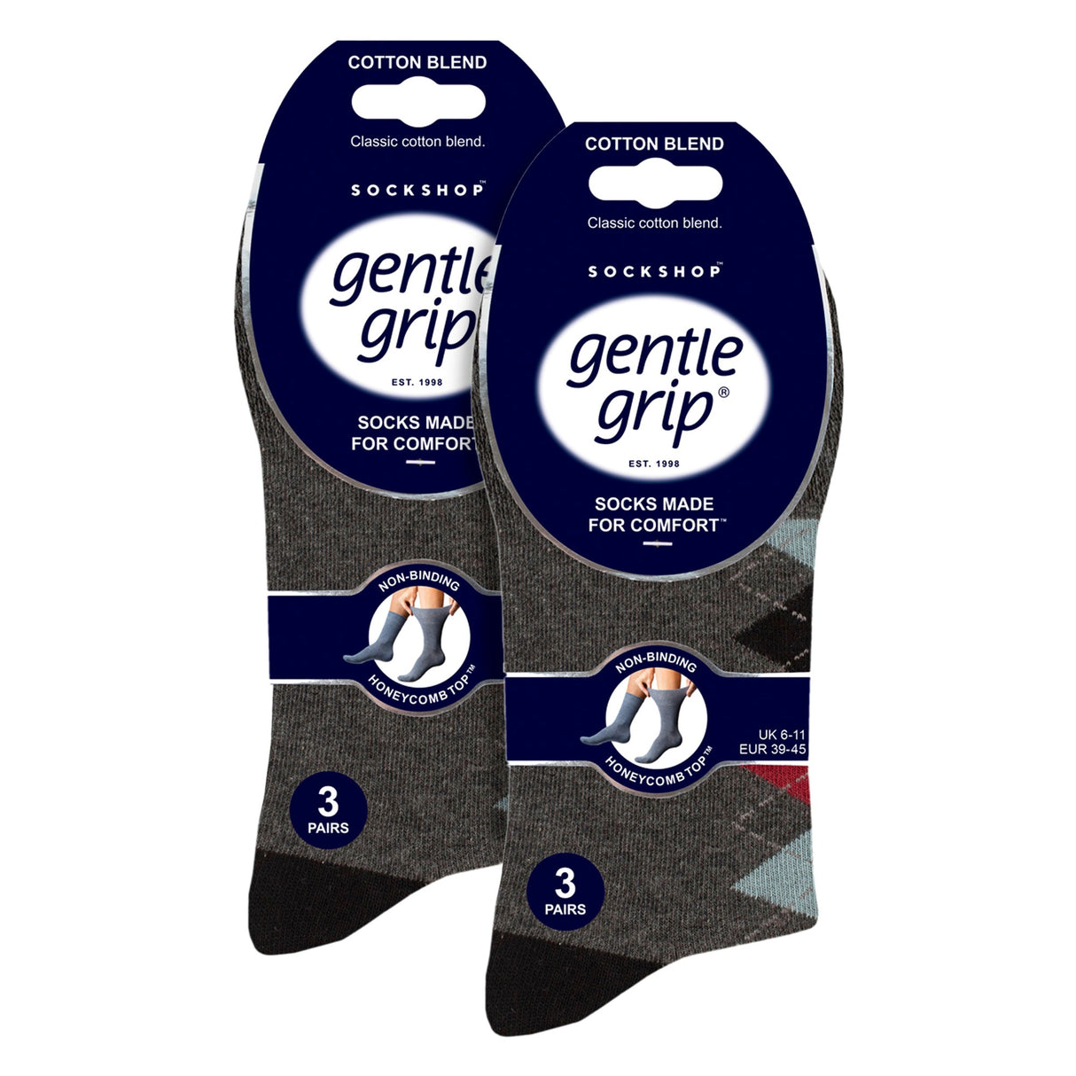 6 Pairs Mens Cotton Socks Patterned Soft Non-Binding Everyday Socks