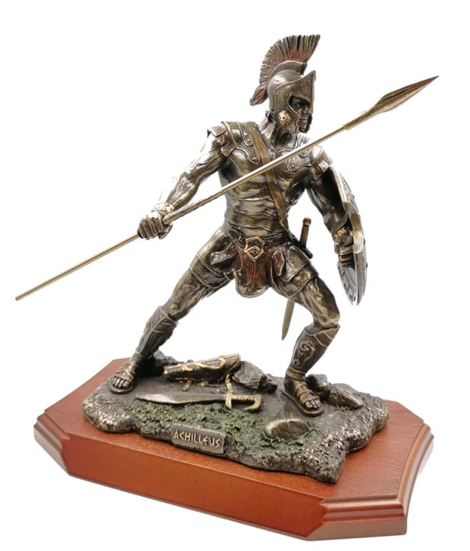 Achilles (Achilleus) Greek Warrior Cold Cast Bronze Statue Standard Wooden Base Military