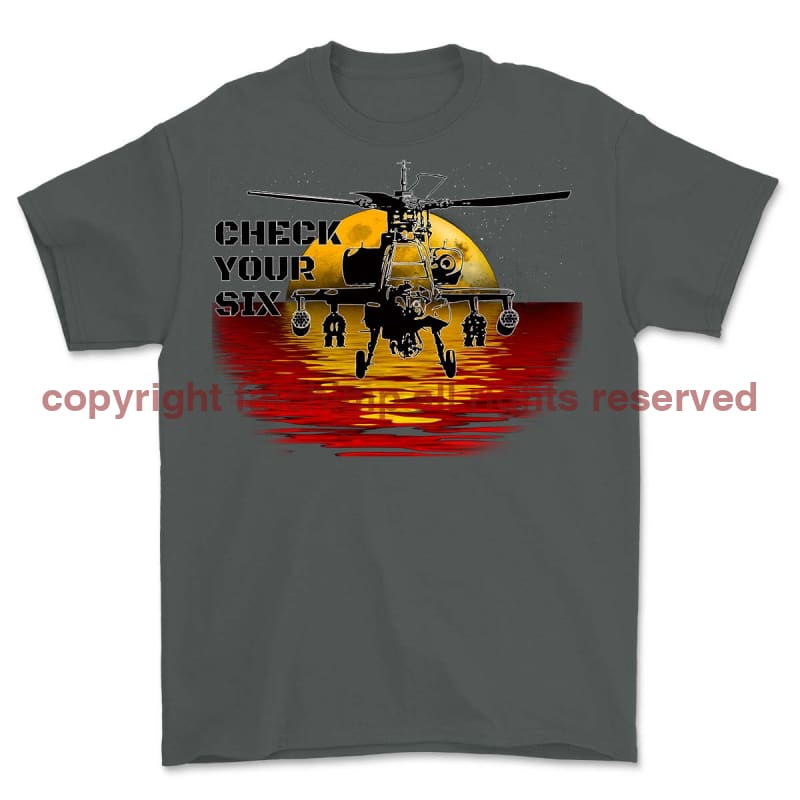 Apache Gun Ship Check Your Six Printed T-Shirt