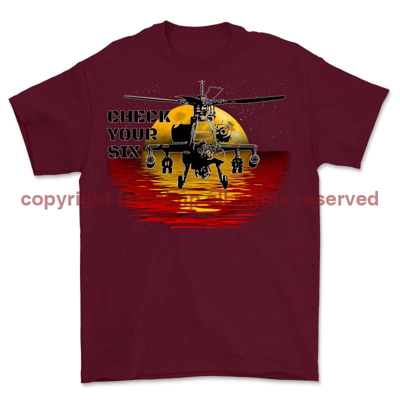 Apache Gun Ship Check Your Six Printed T-Shirt