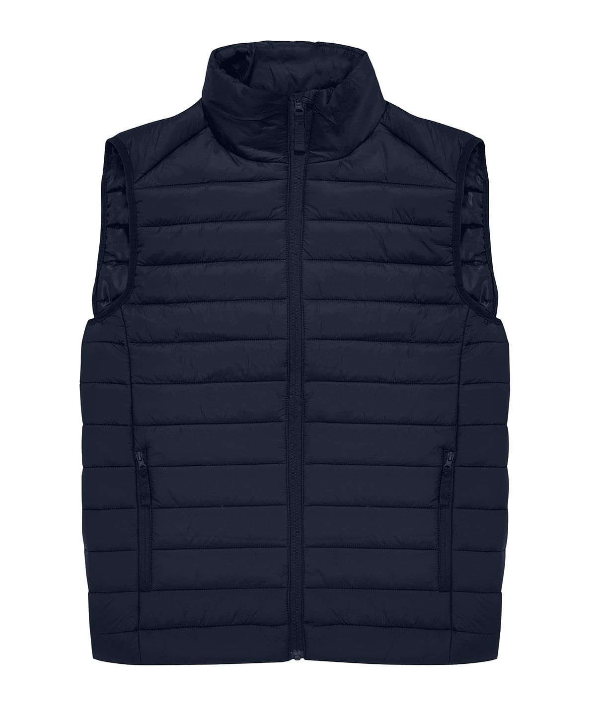 navy puffer vest on a white background