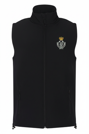 Black Royal Armoured Corps softshell gilet with embroidered badge