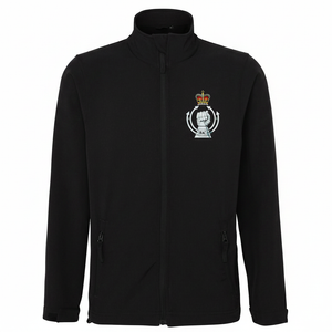 Black soft shell jacket with embroidered Royal Armoured Corps badge on the left chest