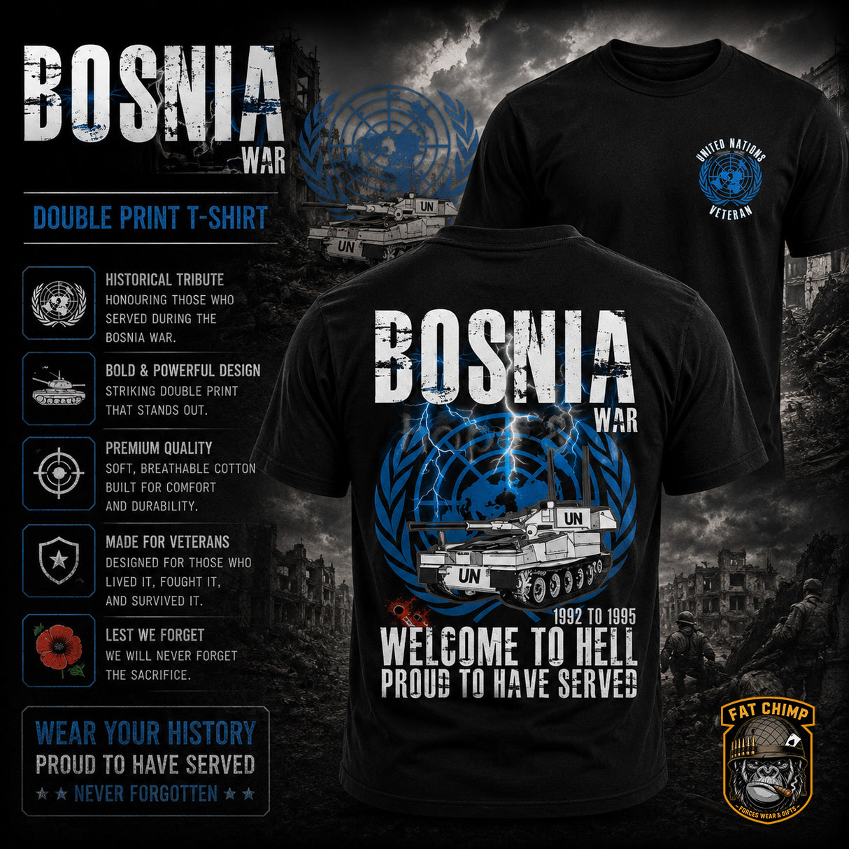 Bosnia War Welcome To Hell Double Print T-Shirt