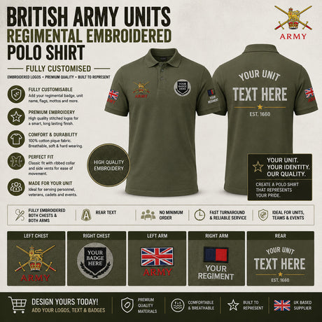 BRITISH ARMY UNITS Regimental Embroidered Polo Shirt