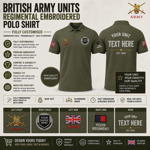 BRITISH ARMY UNITS Regimental Embroidered Polo Shirt