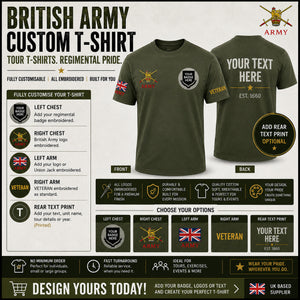 British Army Units Regimental T-Shirt Multi Logo Options