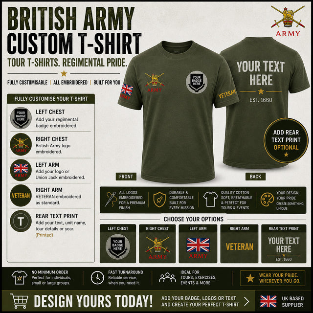 British Army Units Regimental T-Shirt Multi Logo Options