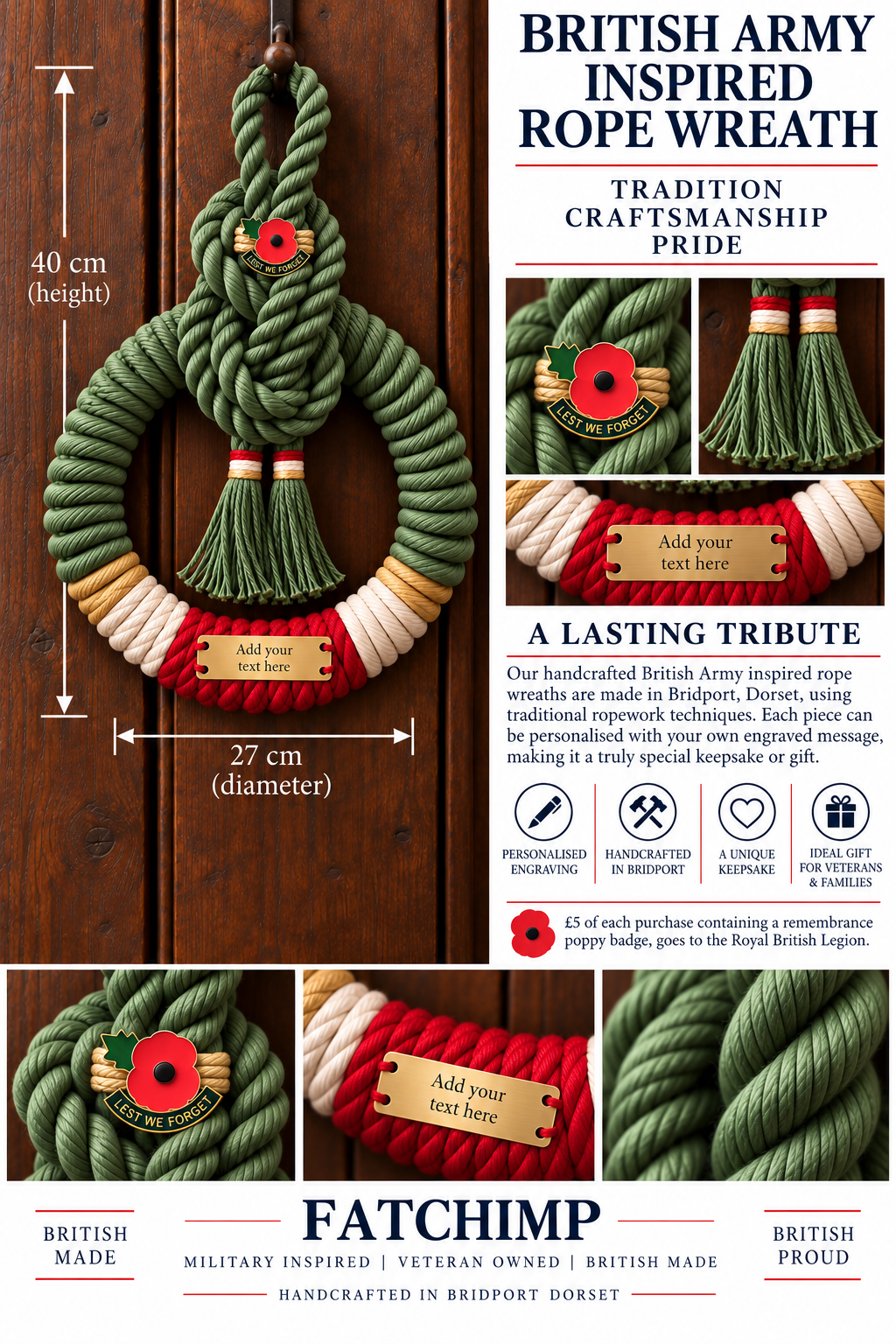 British Army Handcrafted Commemorative Rope Wreath - Made in Dorset
