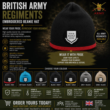 BRITISH ARMY REGIMENTS Embroidered Beanie Hat