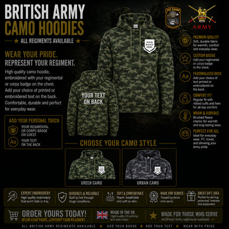 British Army Units Full Camo Hoodie - Choose Your Logo