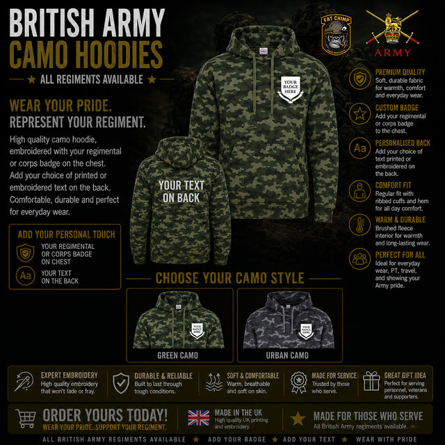 British Army Units Full Camo Hoodie - Choose Your Logo