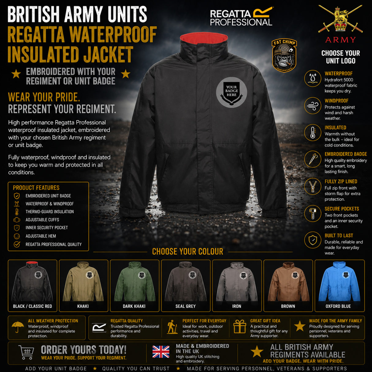 British Army Units Embroidered Regatta Waterproof Jacket