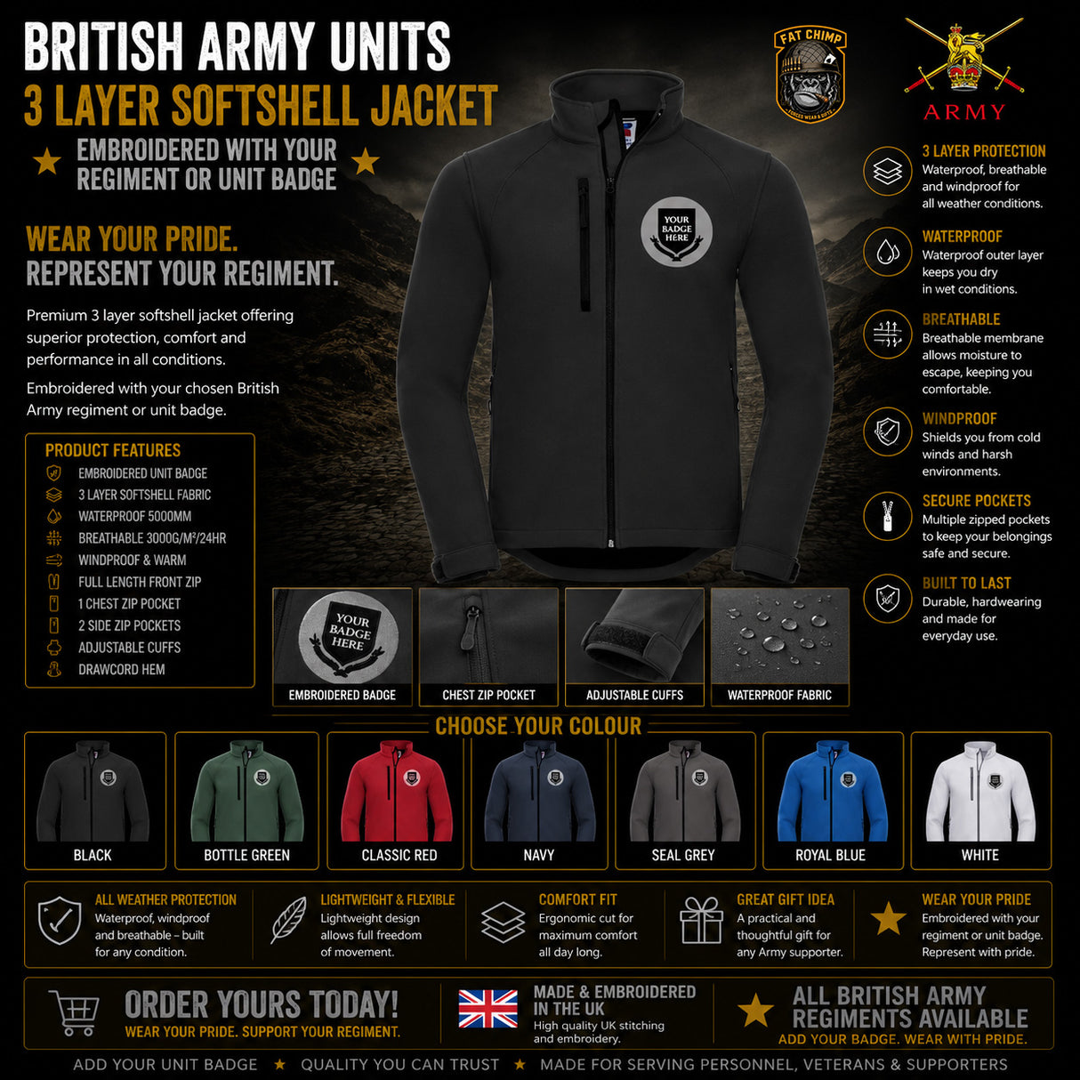 British Army Regiments Units Embroidered Softshell Jacket