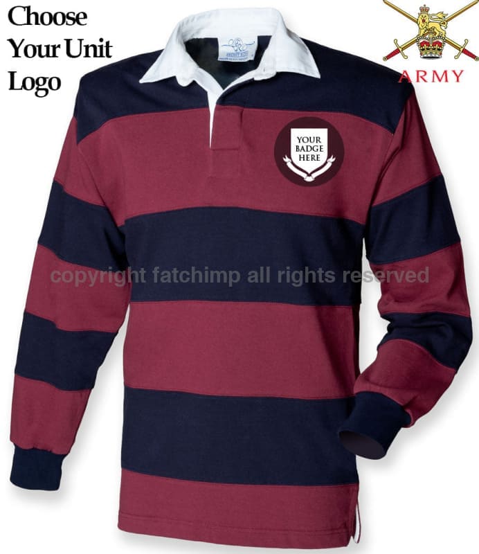 British Army Units Striped Rugby Shirt Small - 36/38 Inch Chest / Burgundy/Navy Blue