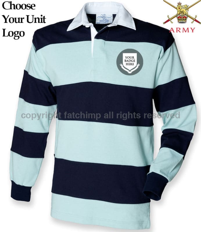 British Army Units Striped Rugby Shirt Small - 36/38 Inch Chest / Duck Egg/Navy Blue