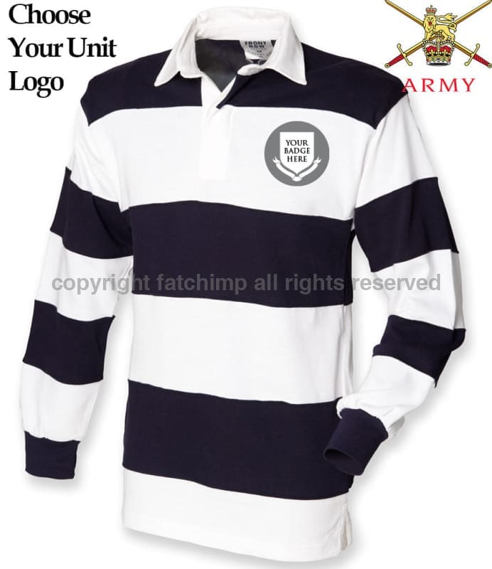 British Army Units Striped Rugby Shirt Small - 36/38 Inch Chest / White/Navy Blue