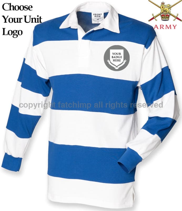 British Army Units Striped Rugby Shirt Small - 36/38 Inch Chest / White/Royal Blue