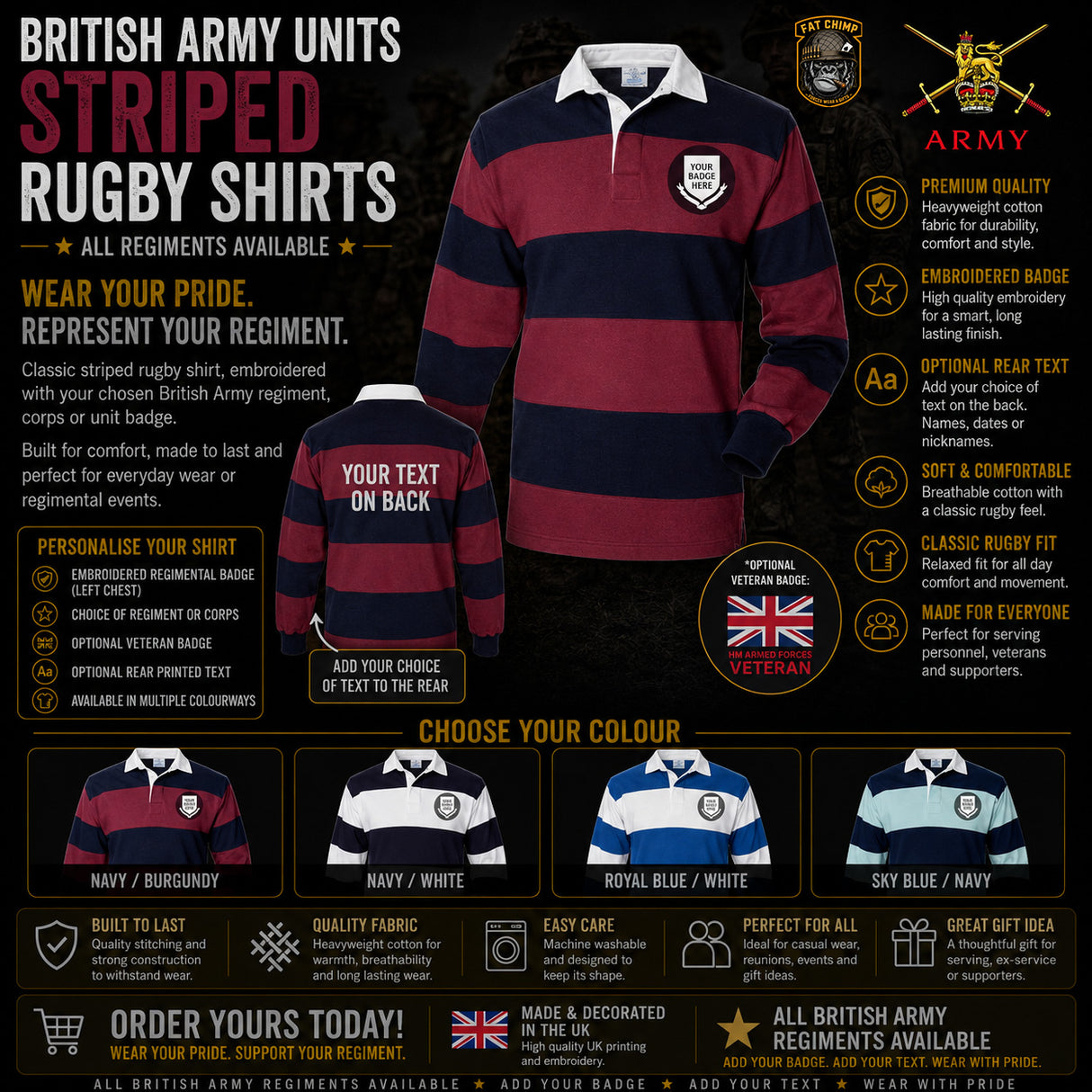 British Army Units Striped Rugby Shirt