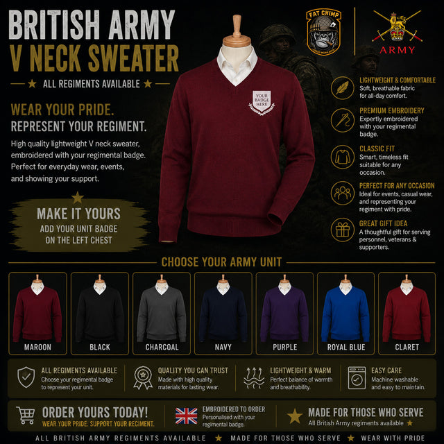 British Army UNITS Regimental Lightweight V Neck Sweater