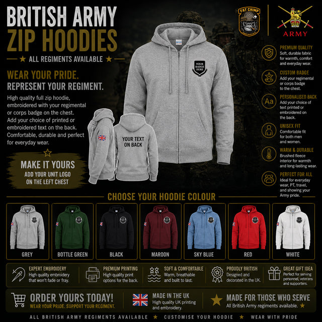 British Army Units Regimental Unisex Full Zip Hoodie
