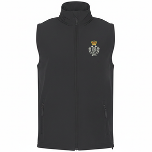 Charcoal Royal Armoured Corps softshell gilet with embroidered badge